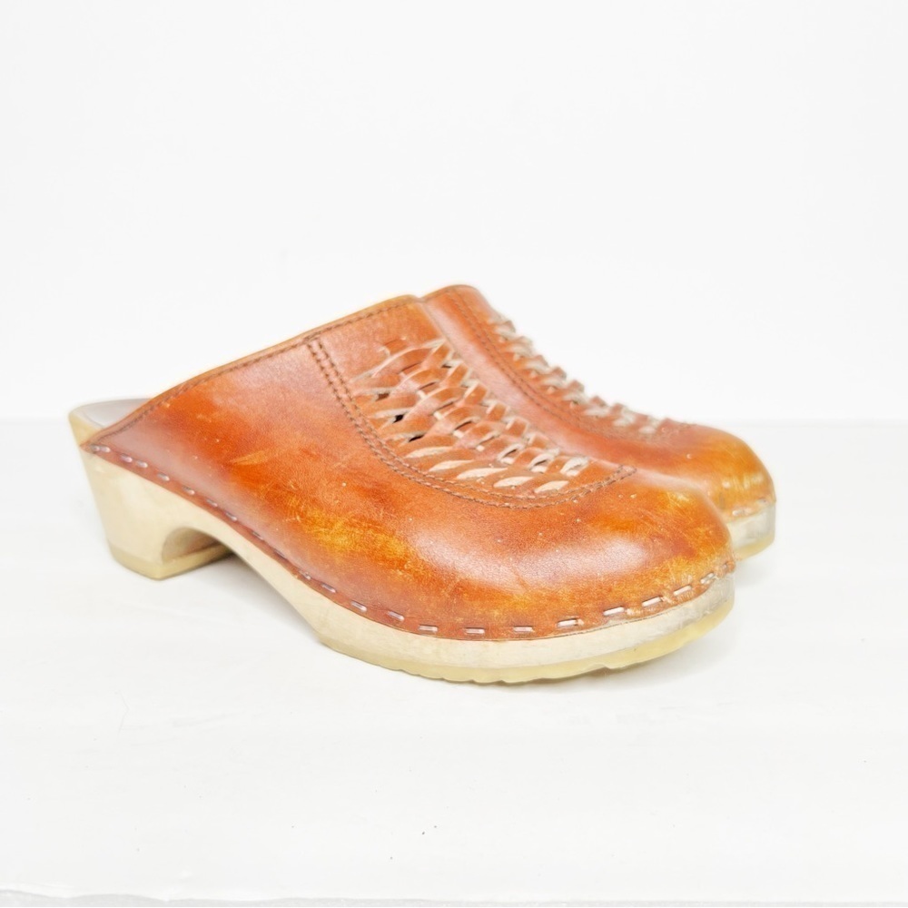 VTG MIA Swedish Wooden Heidi Clog Brown Leather Size 36 5 Women’s